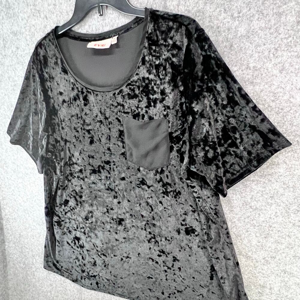 Evri Tee Top Womens 1X Black Crushed Velvet Short Sleeve Shirt Casual Whimsygoth - Picture 3 of 14